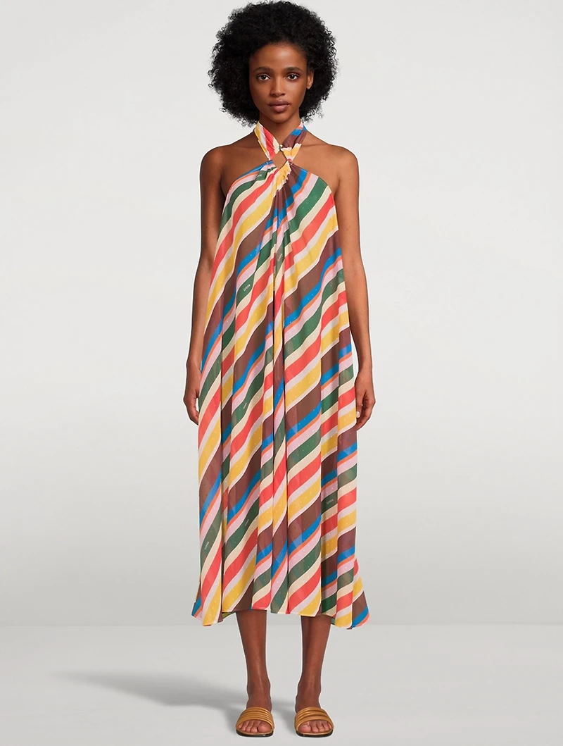 Chiffon Halterneck Dress Stripe Print