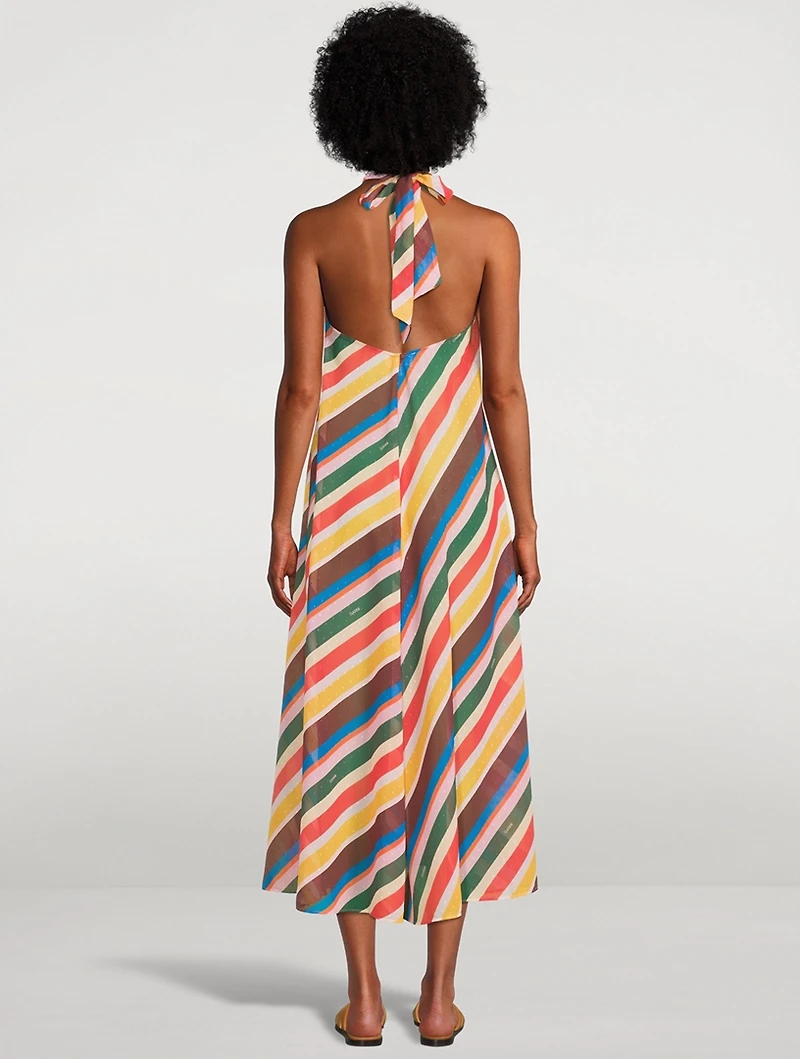 Chiffon Halterneck Dress Stripe Print