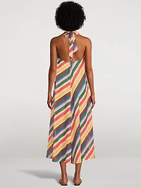 Chiffon Halterneck Dress Stripe Print
