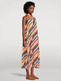 Chiffon Halterneck Dress Stripe Print