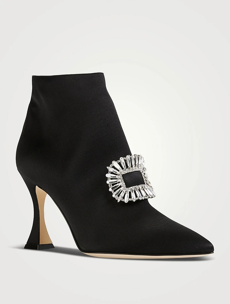 Cantita Satin Heeled Ankle Boots With Crystal Buckle