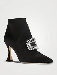 Cantita Satin Heeled Ankle Boots With Crystal Buckle