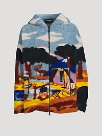 Landscape Jacquard Teddy Zip Jacket With Hood