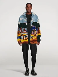 Landscape Jacquard Teddy Zip Jacket With Hood