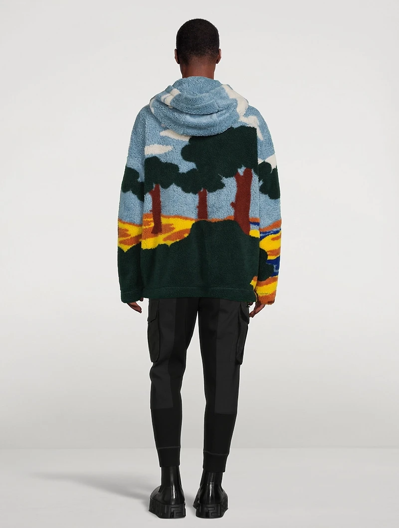 Landscape Jacquard Teddy Zip Jacket With Hood