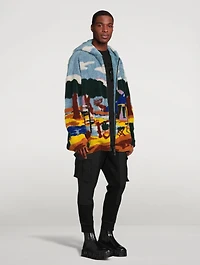 Landscape Jacquard Teddy Zip Jacket With Hood