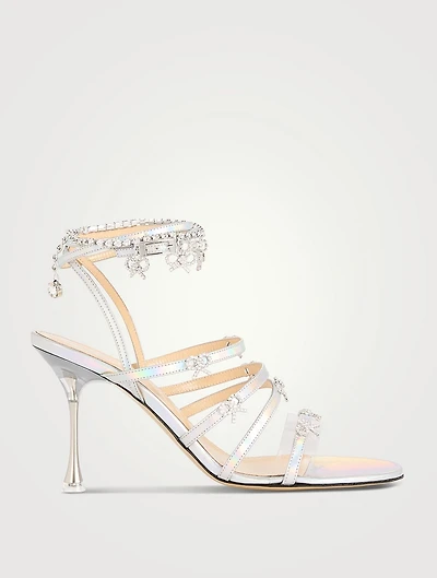 Camille Crystal Bow Iridescent Leather Sandals