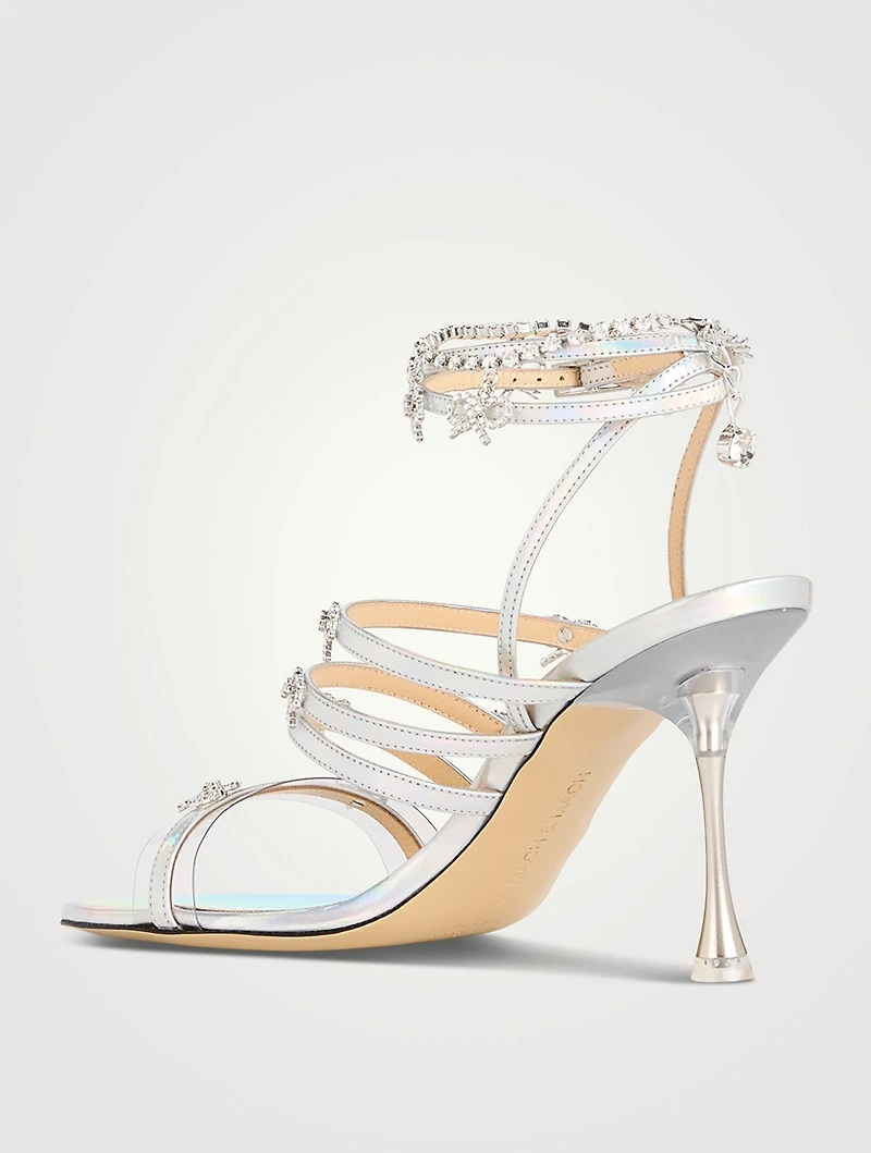 Camille Crystal Bow Iridescent Leather Sandals