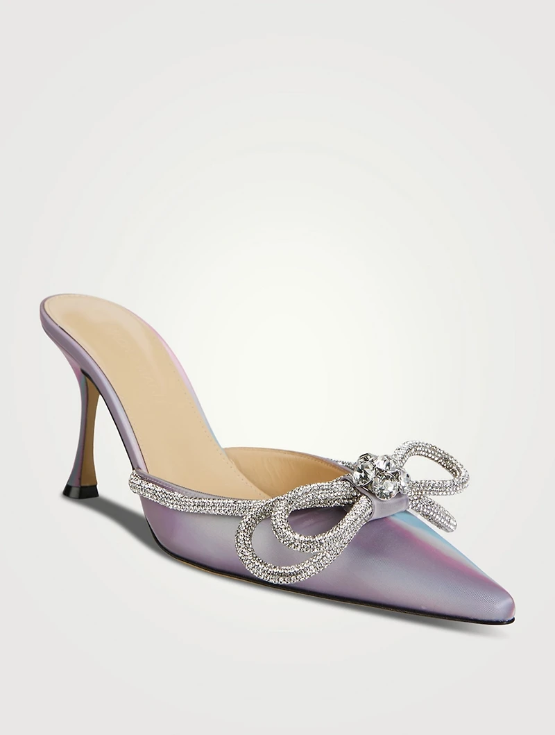 Double Bow Crystal-Embellished Leather Mules