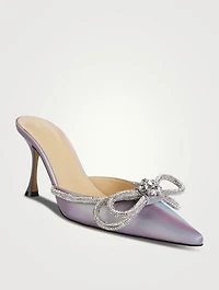 Double Bow Crystal-Embellished Leather Mules