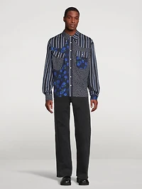 Colourblock Shirt With Floral Motif