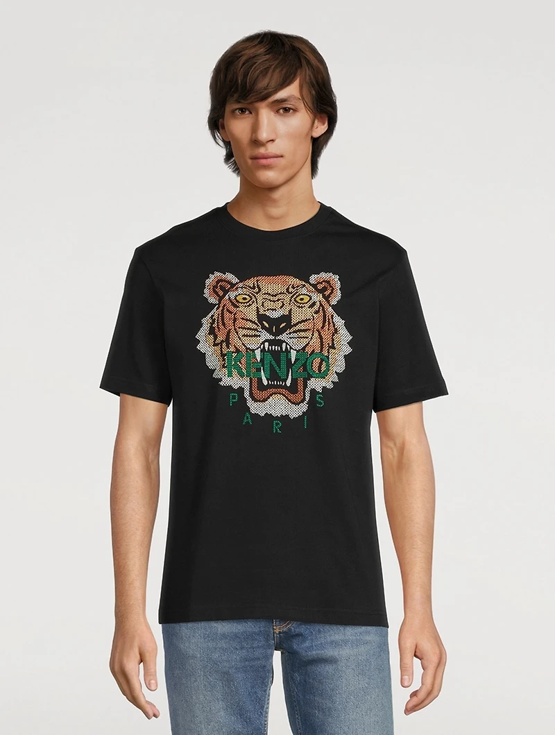 Cotton T-Shirt With Tiger Embroidery