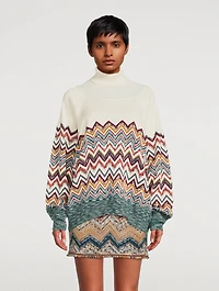 Wool-Blend Chevron Knit Turtleneck