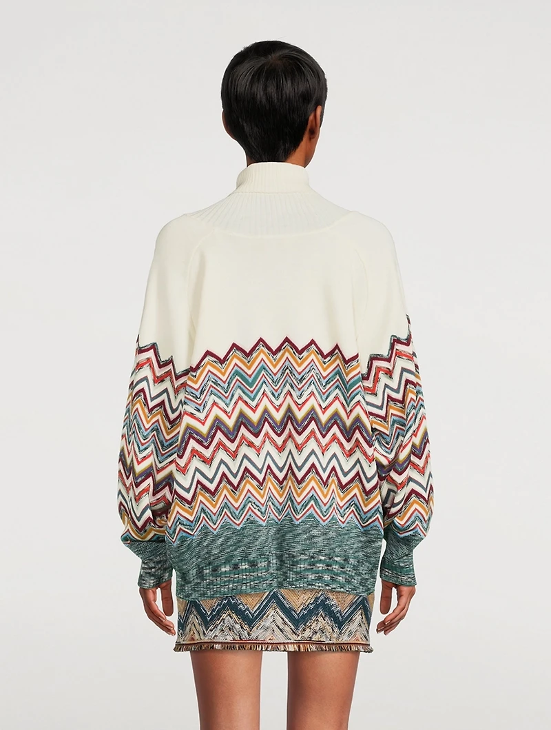 Wool-Blend Chevron Knit Turtleneck