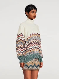 Wool-Blend Chevron Knit Turtleneck