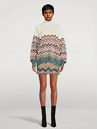 Wool-Blend Chevron Knit Turtleneck
