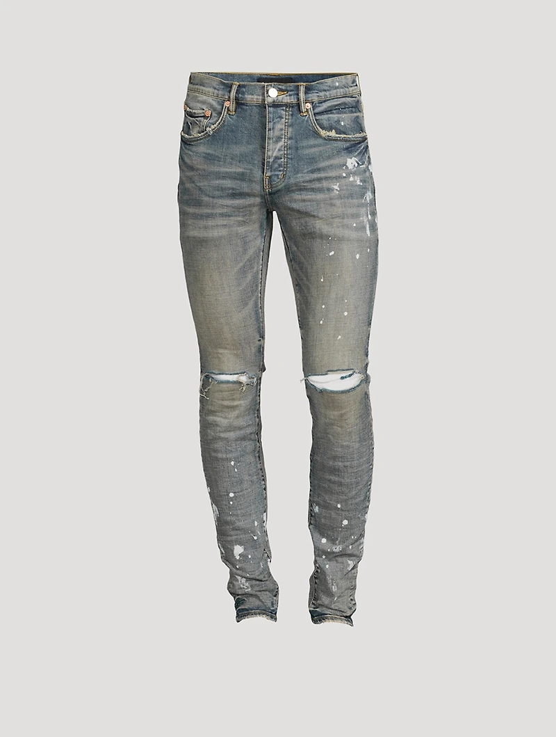 Painted Slim-Fit Jeans With Knee Slits