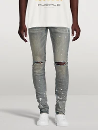 Painted Slim-Fit Jeans With Knee Slits