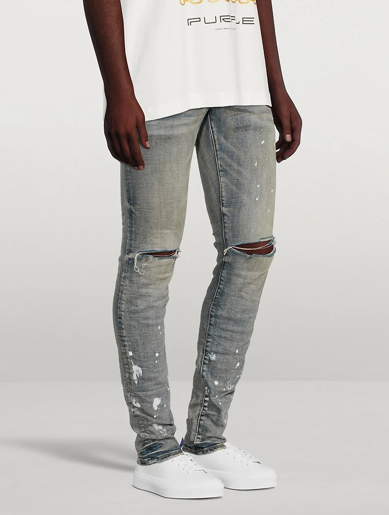 Painted Slim-Fit Jeans With Knee Slits