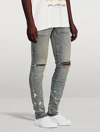 Painted Slim-Fit Jeans With Knee Slits