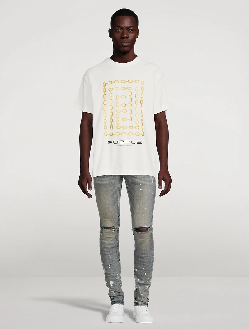 Painted Slim-Fit Jeans With Knee Slits