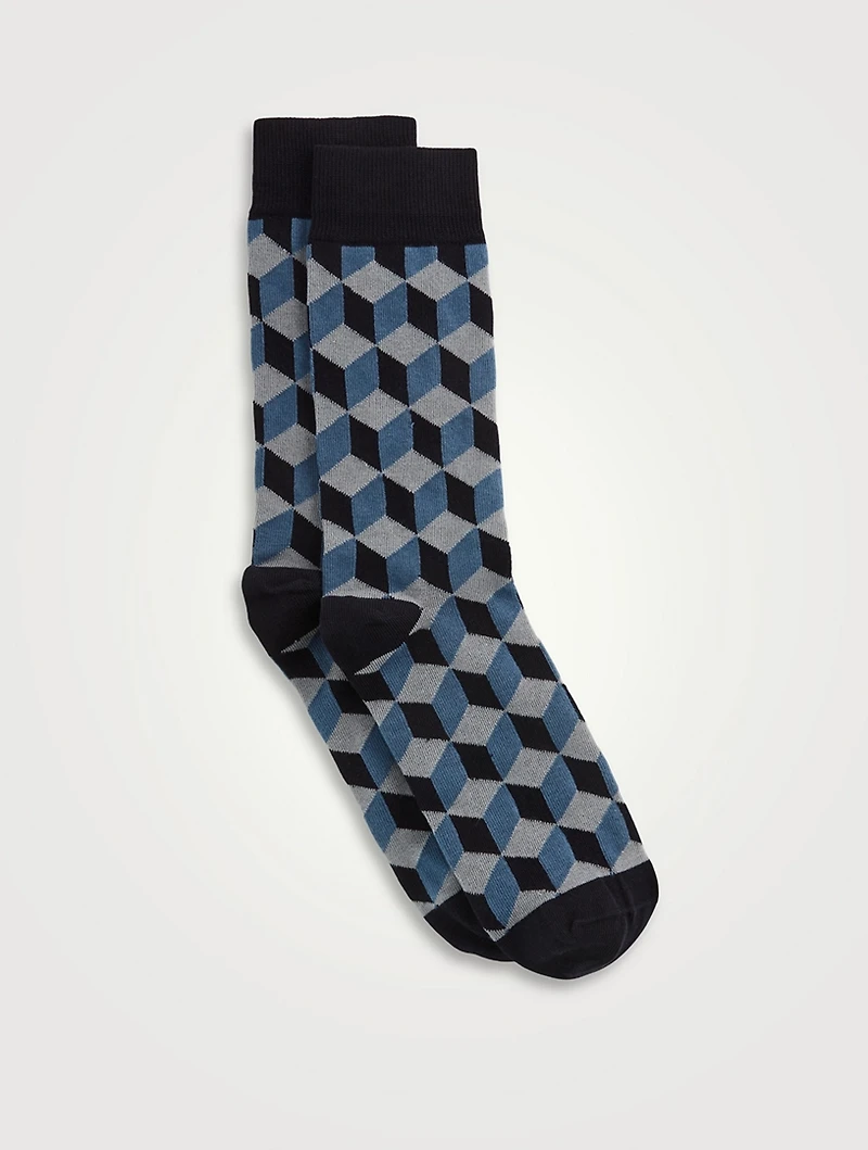 Organic Cotton Socks In Cube Pattern