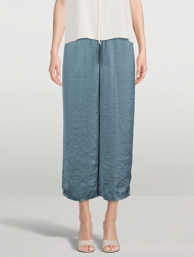 Easy Wide-Leg Crushed Satin Trousers