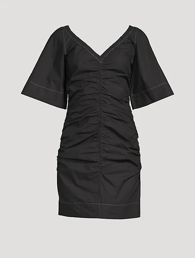 Ruched Cotton Poplin Dress