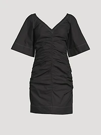 Ruched Cotton Poplin Dress