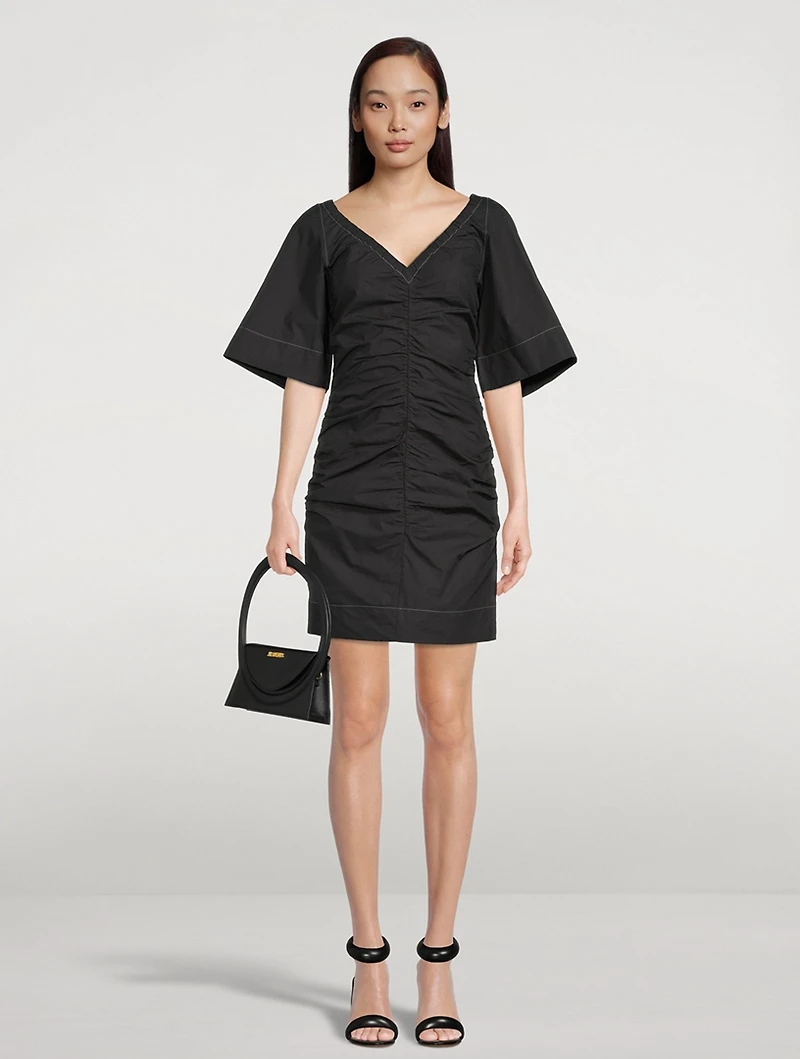 Ruched Cotton Poplin Dress