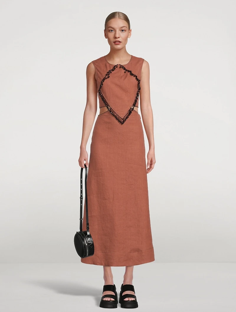 Embellished Hemp Cut-Out Dress