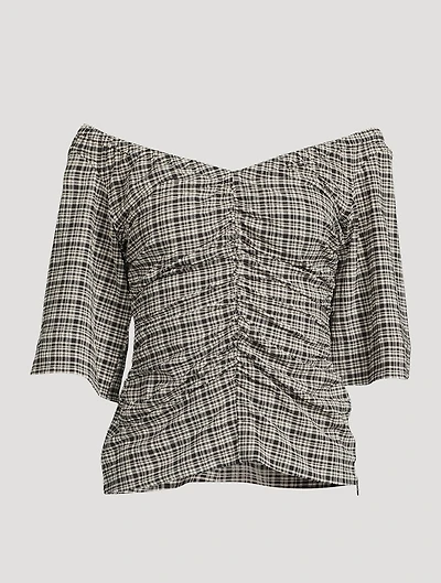 Ruched Seersucker Blouse In Plaid Print