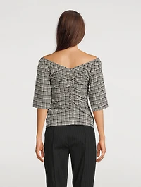 Ruched Seersucker Blouse In Plaid Print