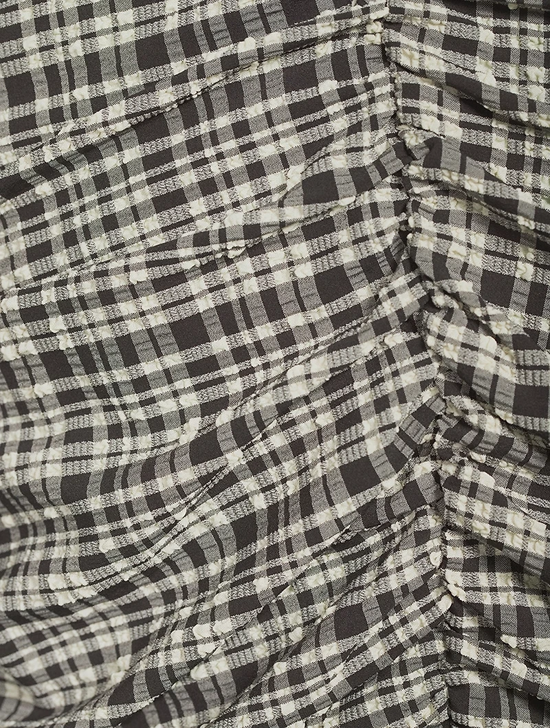 Ruched Seersucker Blouse In Plaid Print
