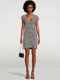 Ruched Seersucker Mini Dress Plaid Print