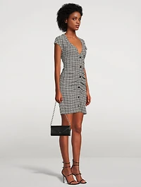 Ruched Seersucker Mini Dress Plaid Print