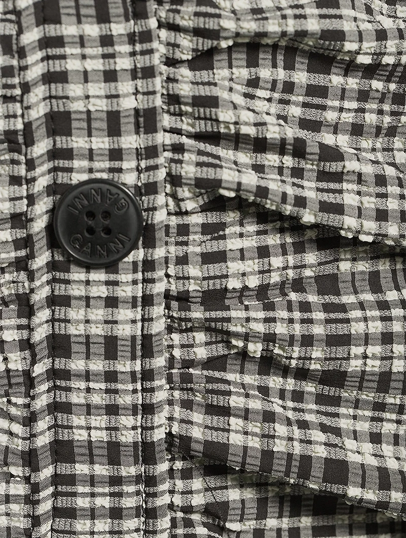 Ruched Seersucker Mini Dress Plaid Print