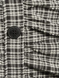 Ruched Seersucker Mini Dress Plaid Print