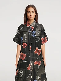 Silk Linen Shirt Floral Print