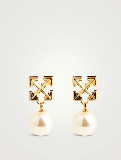 Faux Pearl Arrow Earrings