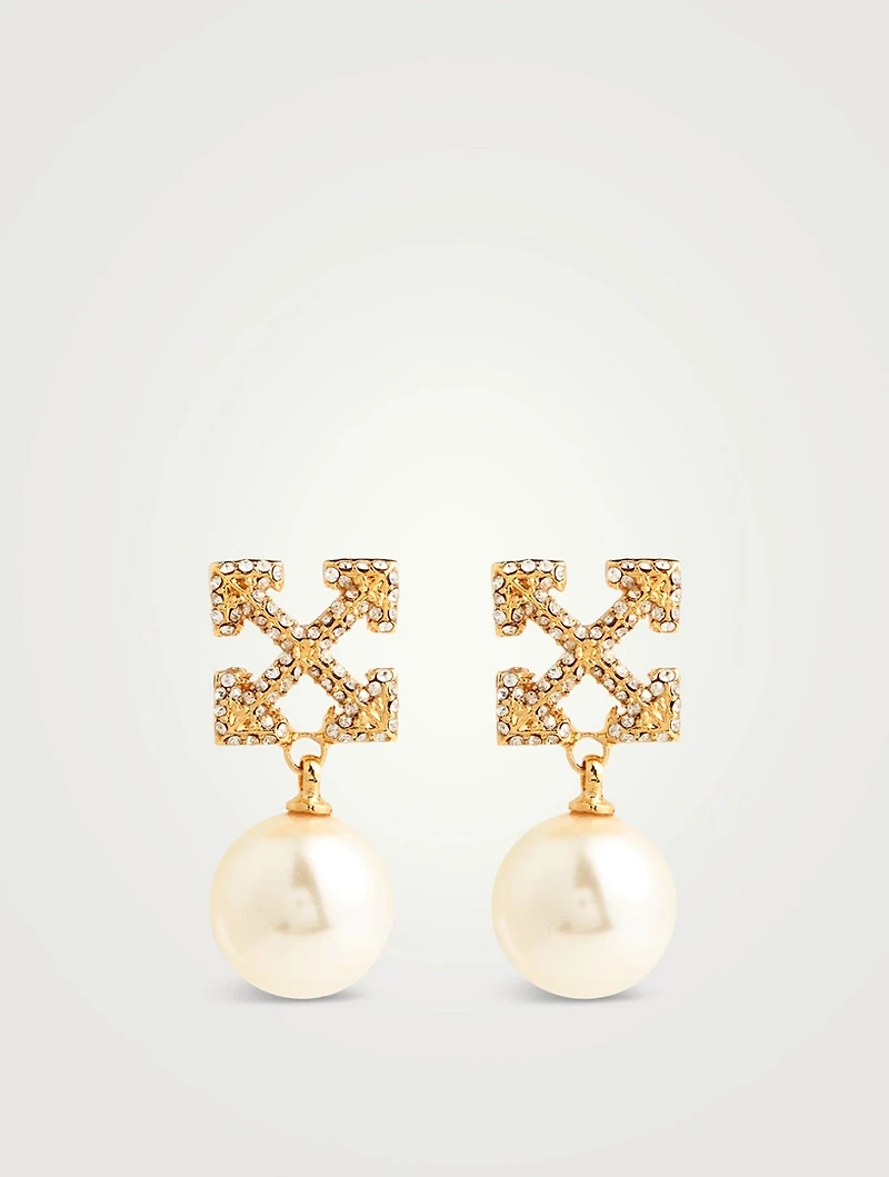 Pavé Faux Pearl Arrow Earrings