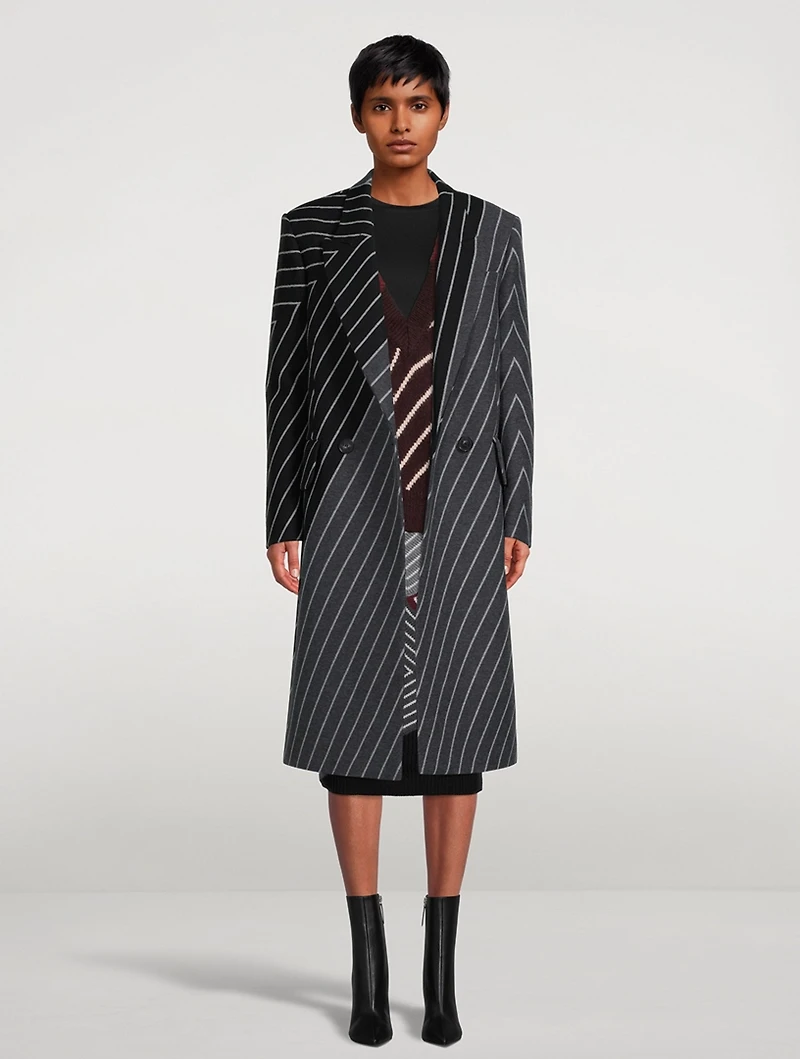 Wool-Blend Variegated Stripe Coat