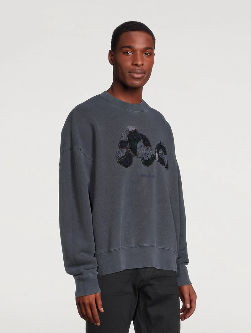 Cotton Sweatshirt With Patchwork Bear