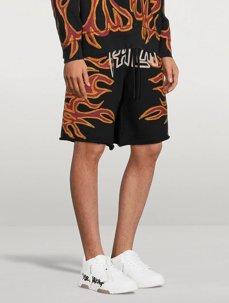 Graffiti Flames Cotton Sweat Shorts