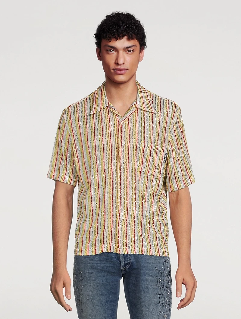 Rainbow Sequins Bowling Shirt