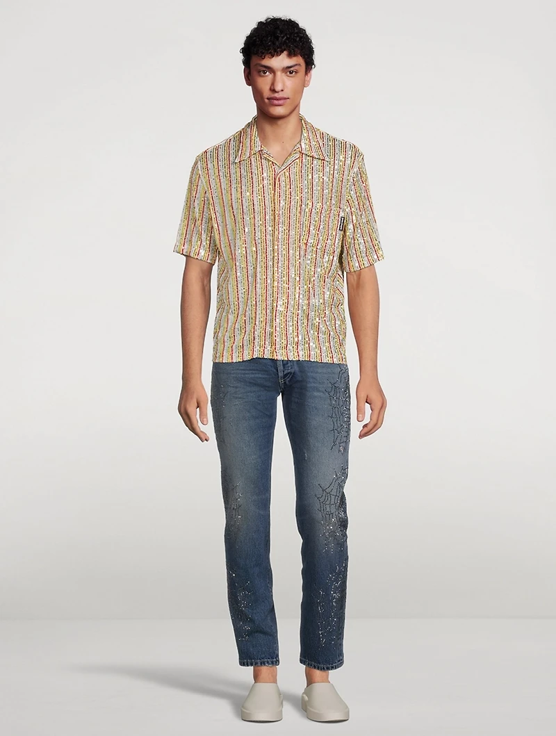 Rainbow Sequins Bowling Shirt