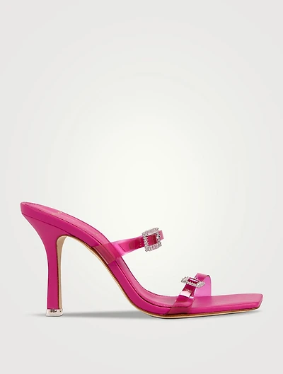 Vera Leather Mules With Crystal Buckles