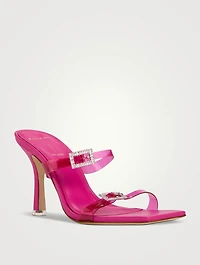 Vera Leather Mules With Crystal Buckles