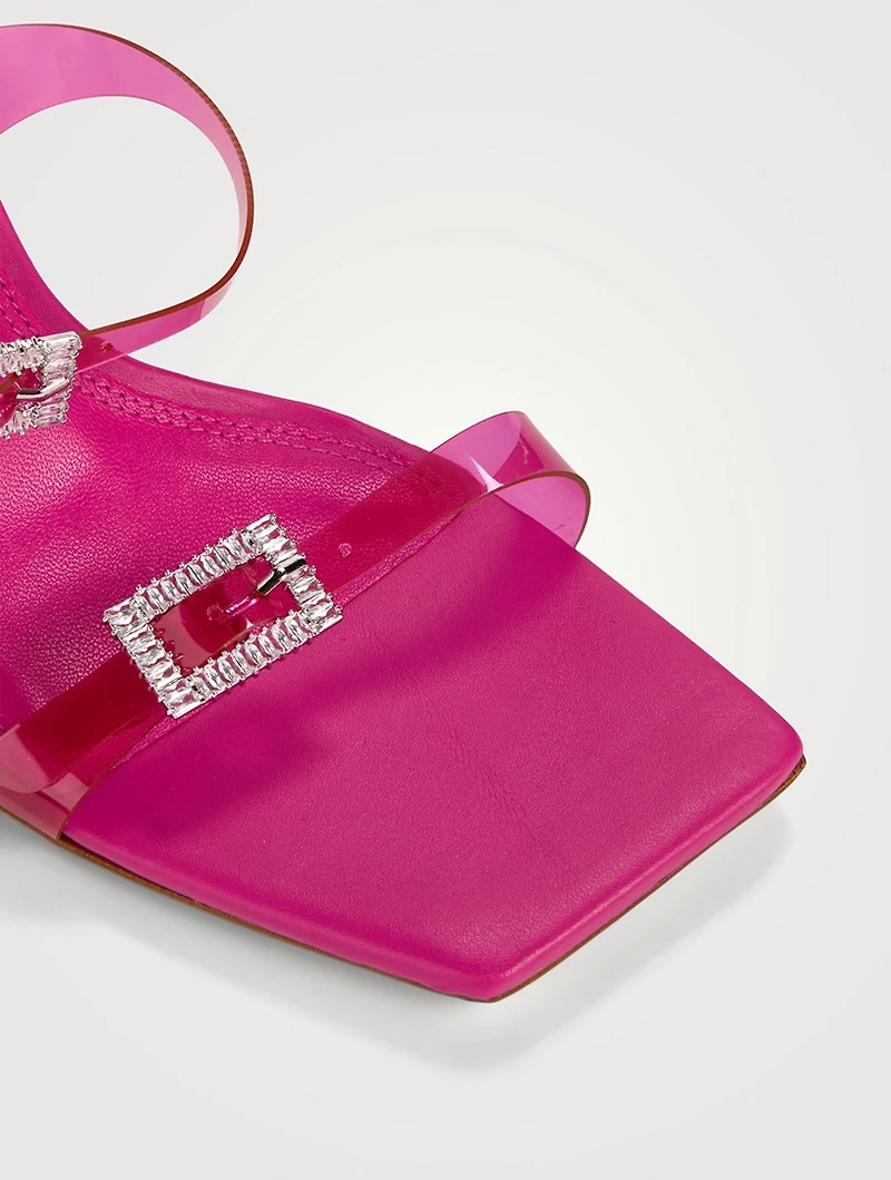 Vera Leather Mules With Crystal Buckles