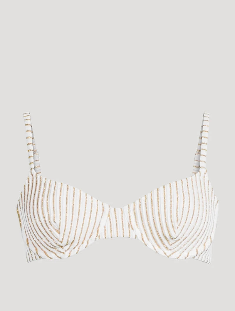 The Eva Bikini Top Metallic Stripe Print